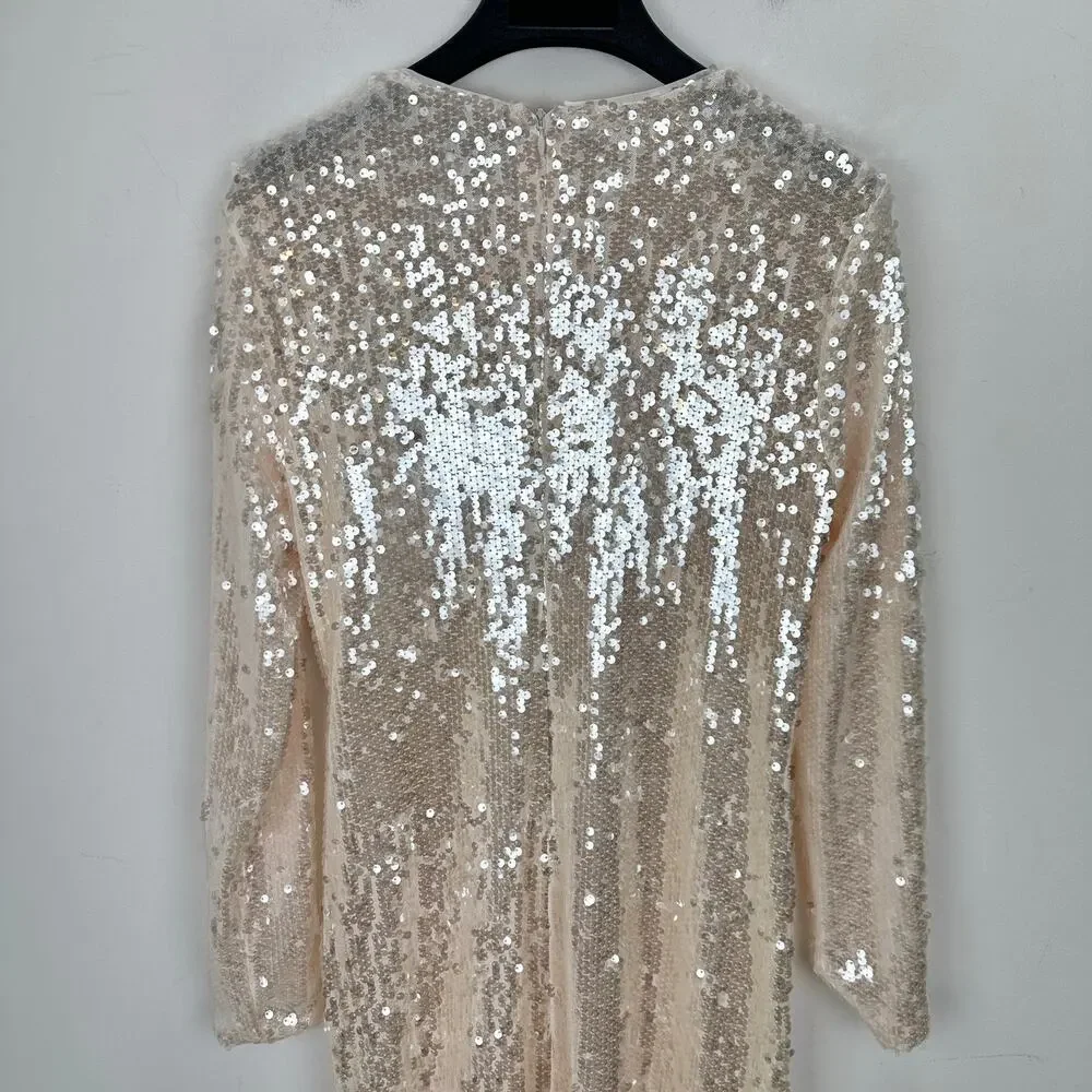Gianni Bini Ruby Sequin Mini Dress Long Sleeve Cream Party Cocktail Medium NWT - Picture 11 of 13